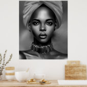 Zwart-witte Afrikaanse vrouwen monochrome juweel 2 Poster (Keuken)
