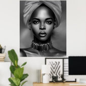 Zwart-witte Afrikaanse vrouwen monochrome juweel 2 Poster (Thuiskantoor)