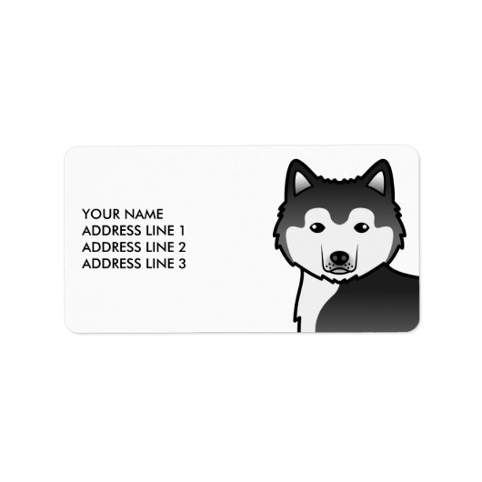 Zwart-witte Alaskaanse Malamute-hond & aangepaste  Etiket (Voorkant)
