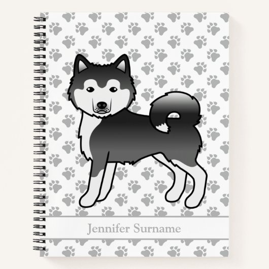 Zwart-witte Alaskaanse Malamute-hond & aangepaste Notitieboek (Voorkant)