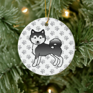 Zwart-witte Alaskaanse Malamute Schattige Cartoon  Keramisch Ornament