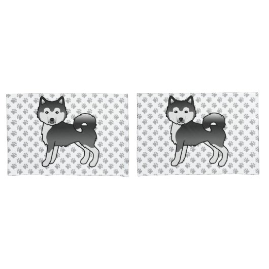 Zwart-witte Alaskaanse Malamute Schattige Cartoon Kussensloop (Voorkant-Set)