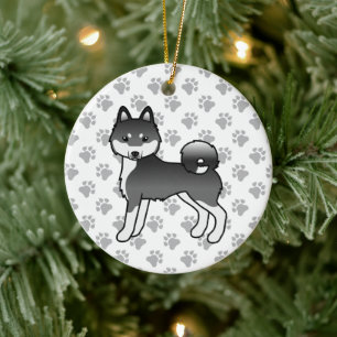 Zwart-witte Alaskan Klee Kai Cute Cartoon-hond Keramisch Ornament
