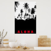 Zwart Witte Aloha Hawaii Palmbomen Tropen Reizen Poster (Keuken)