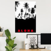Zwart Witte Aloha Hawaii Palmbomen Tropen Reizen Poster (Thuiskantoor)