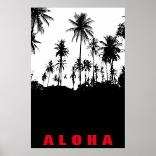 Zwart Witte Aloha Hawaii Palmbomen Tropen Reizen Poster