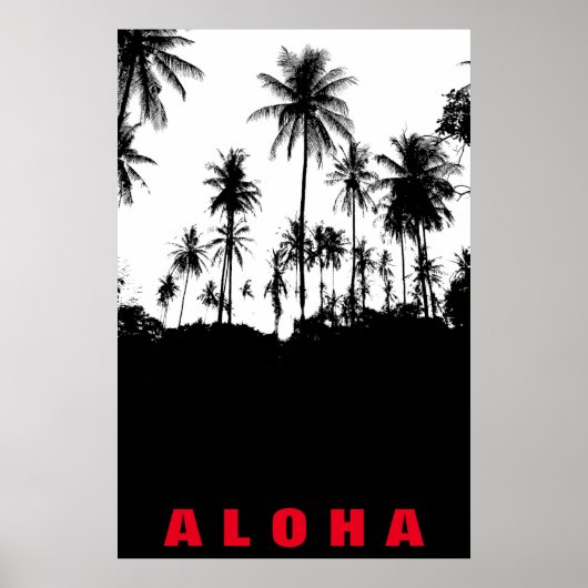 Zwart Witte Aloha Hawaii Palmbomen Tropen Reizen Poster (Voorkant)