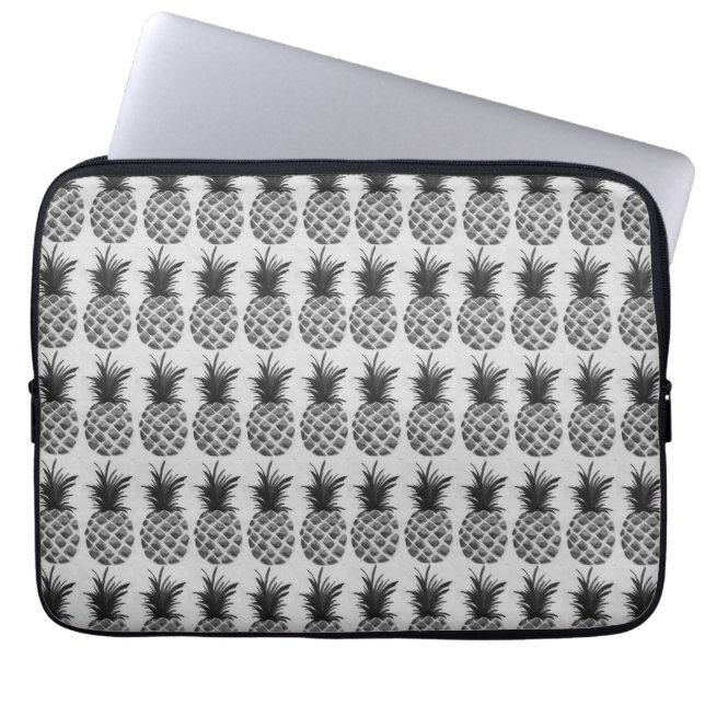 Zwart-witte anananas laptop sleeve (Voorkant)