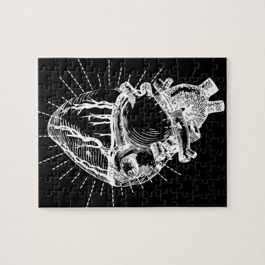 Zwart-witte anatomische hartpuzzel legpuzzel (Horizontaal)