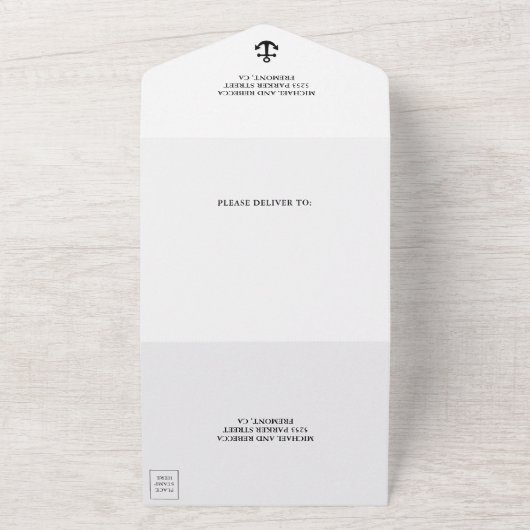 Zwart-witte anchors Nautical Wedding All In One Uitnodiging (Buitenkant)