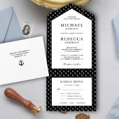 Zwart-witte anchors Nautical Wedding All In One Uitnodiging