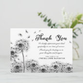Zwart-witte andelion Hartelijk dank Bedankkaart (Staand voorkant)