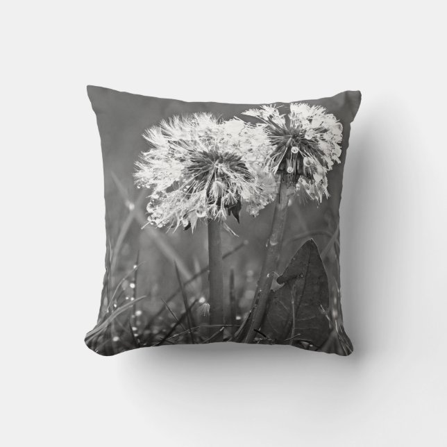 Zwart-witte andelions en dauw kussen (Voorkant)