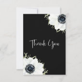 Zwart witte anemonen bloemig dank u bedankkaart (Voorkant)