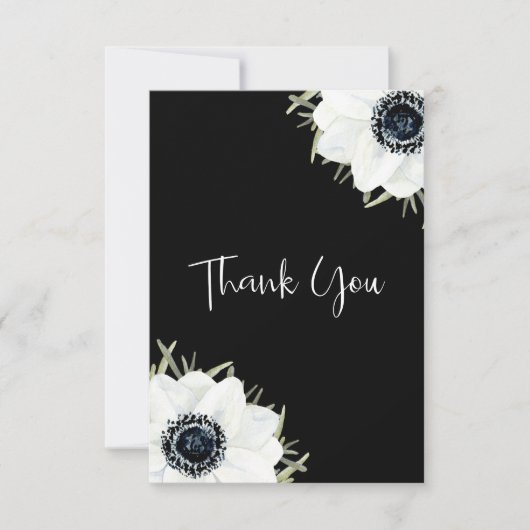 Zwart witte anemonen bloemig dank u bedankkaart (Voorkant)
