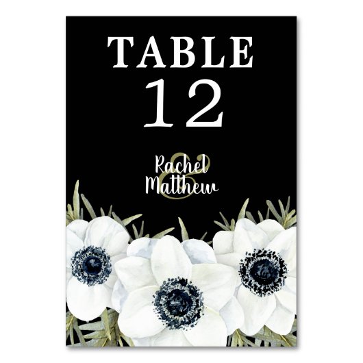 Zwart-witte anemonen botanische tafelnummers (Voorkant)