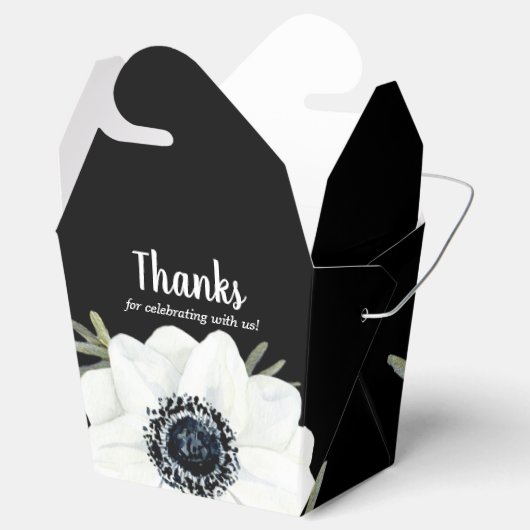 Zwart-witte Anemonen Waterverf Bloemen Bedankdoosjes (Geopend)