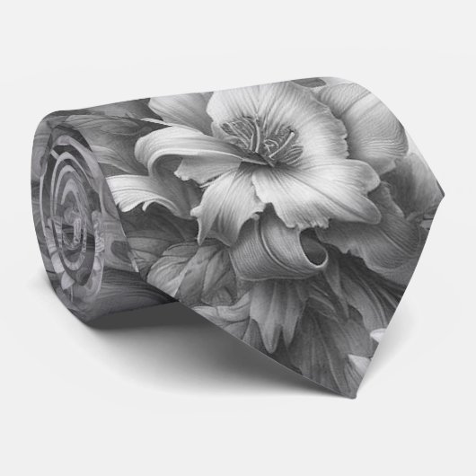 Zwart & Witte Antieke Bloemperfectie Stropdas (Opgerold)