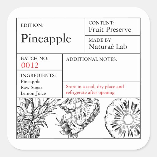 Zwart & Witte Apotheek Ananas etiket (Voorkant)