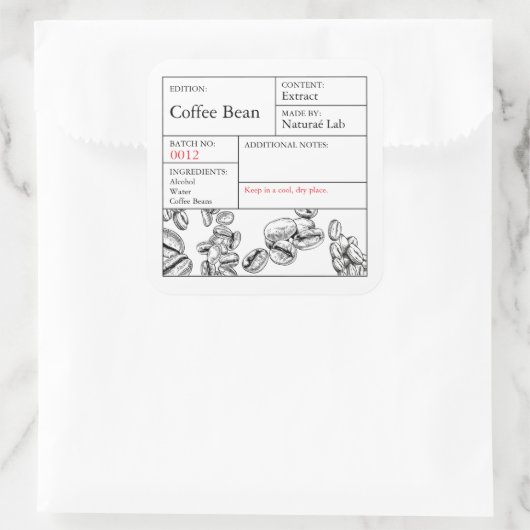 Zwart & Witte Apotheek Coffee Bean etiket (Tas)