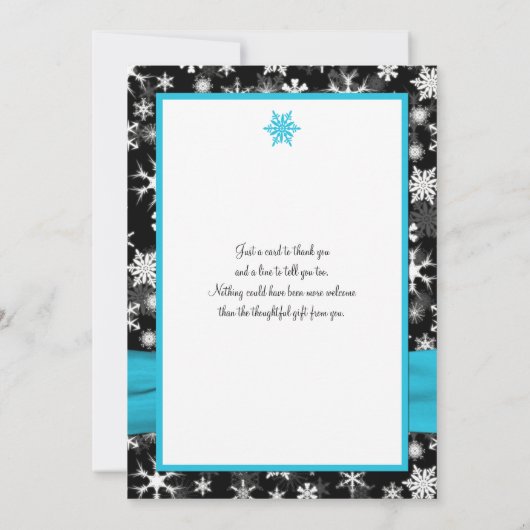 Zwart, Witte Aqua Sneeuwvlokken Dankkaart - Plat Kaart (Achterkant)