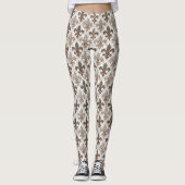 Zwart Witte Arcering Stippen Fleur-de-lis Leggings (Voorkant)