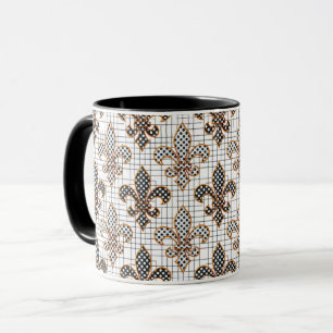 Zwart Witte Arcering Stippen Fleur-de-lis  Mok