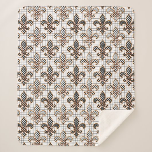 Zwart Witte Arcering Stippen Fleur-de-lis  Sherpa Deken (Voorkant)