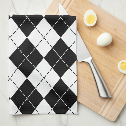Zwart-witte Argyle Theedoek (Quarter Fold)