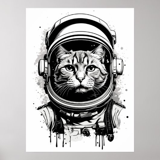 Zwart-witte astronaut kat poster (Voorkant)
