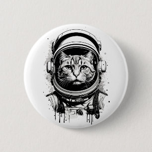 Zwart-witte astronaut kat ronde button 5,7 cm