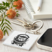 Zwart-witte astronaut kat sleutelhanger (Voorkant Rechts)