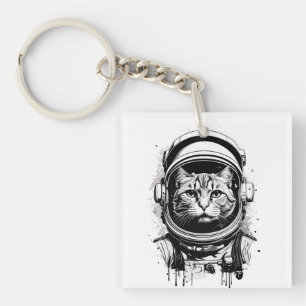 Zwart-witte astronaut kat sleutelhanger