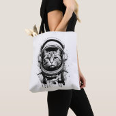 Zwart-witte astronaut kat tote bag (Dichtbij)