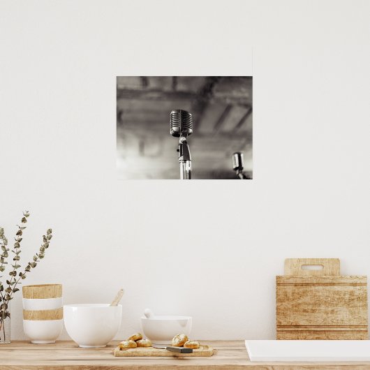  zwart-witte audiopolle microfoonpost poster (Keuken)