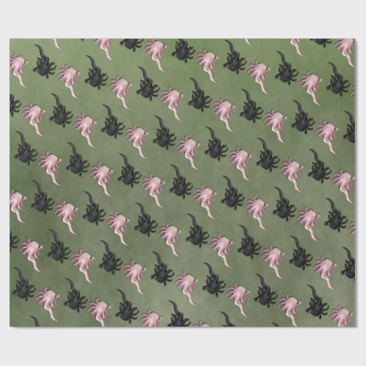 Zwart-witte Axolotls Art Cadeaupapier (Vlak)