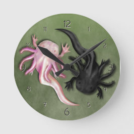 Zwart-witte Axolotls Art Ronde Klok