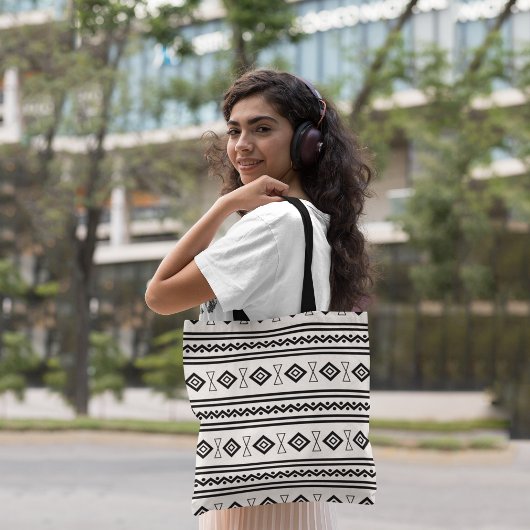 Zwart-witte Aztec Tote Bag