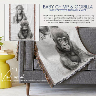 Zwart & Witte Baby Chimpansee & Gorilla Werpdeken Deken