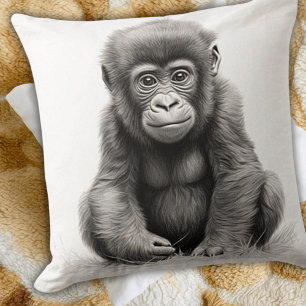 Zwart & Witte Baby Gorilla Vierkante Sierkussen