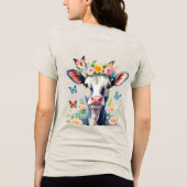 Zwart-witte Baby Koe met bloemkroon Tri-Blend Shirt (Achterkant)