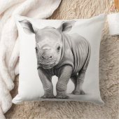 Zwart & Witte Baby Neushoorn Vierkante Sierkussen (Deken)