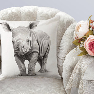 Zwart & Witte Baby Neushoorn Vierkante Worp Kussen