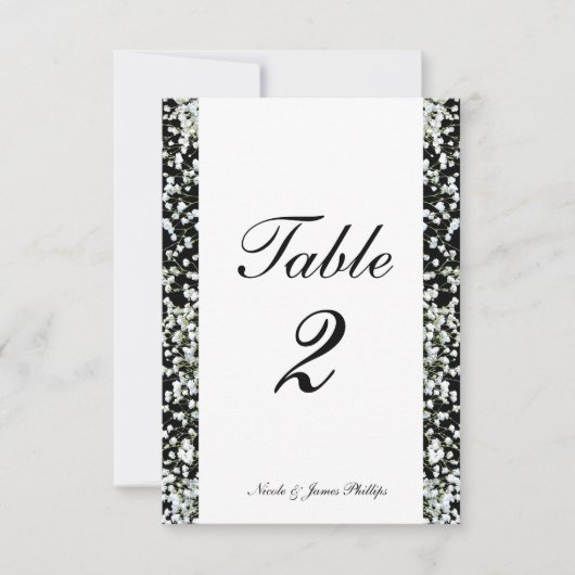 Zwart & Witte Baby's Adem Wedding Table Cards Kaart (Voorkant)