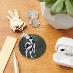 Zwart-witte bald face overo paint paard sleutelhanger