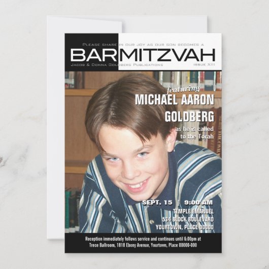 Zwart-witte balk Mitzvah Magazine Kaart (Voorkant)