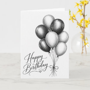 Zwart Witte Ballon Schets Verjaardagskaart Kaart