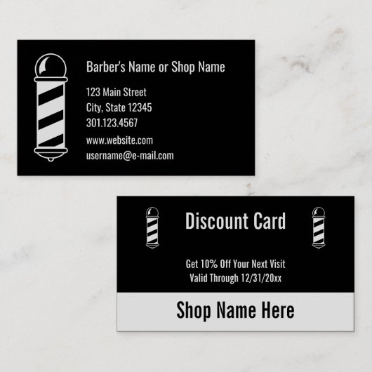 Zwart-witte Barber met 2 ronde Sjablonen korting o Visitekaartje (Voorkant / Achterkant)
