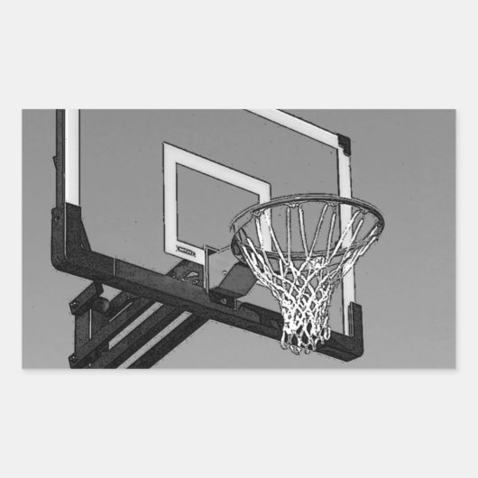 Zwart-witte Basketball-hoop Rechthoekige Sticker (Voorkant)