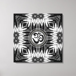 Zwart Witte Batik Om Teken Mandala New Age Canvas Afdruk